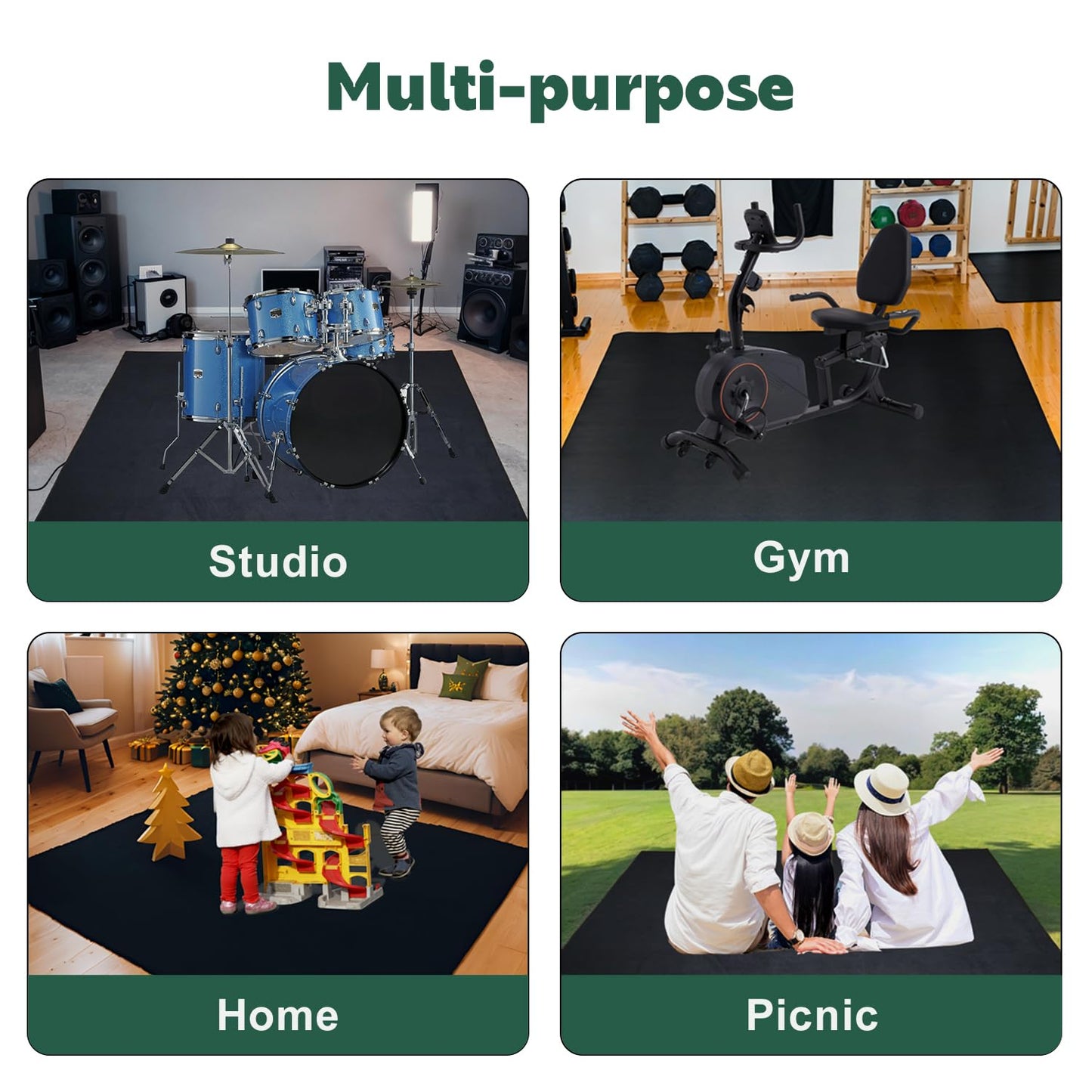 Qintan Drum Rug, Drum Mat with Non-Slip Grip Bottom(4x5.3Ft), Drum Carpet for Noise Reduction, Drum Pad for Jazz Drum & Electric Drum Set, Ideal Gift for Drummers, Drum Accessories, 47x63in, Black