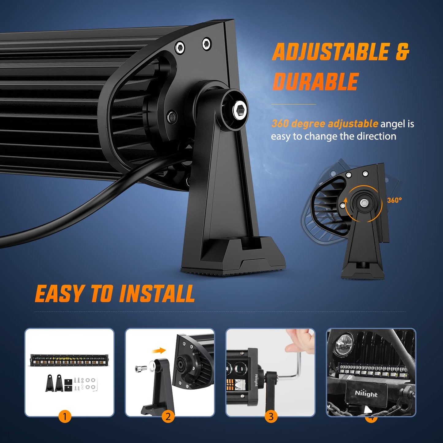 Nilight LED Light Bar 7D 22Inch 150W Spot Flood Combo Beam Amber White Work Offroad Lighting Driving Fog Lights for SUV ATV UTV Pickup Truck Boat