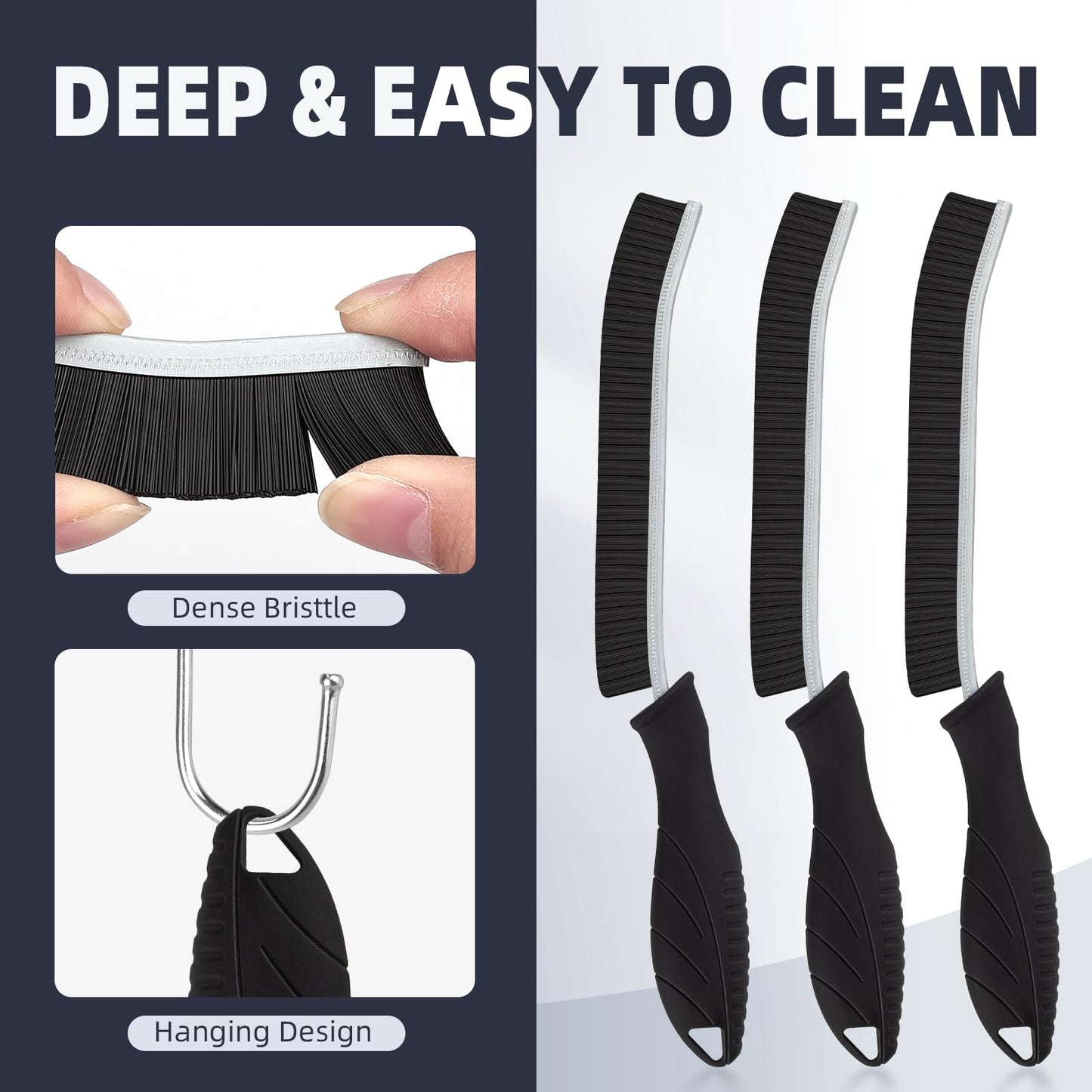 FOOGWEE Hard Bristle Crevice Cleaning Brush - Home Cleaning Tools, Multi-Purpose Crevice Supplies for Kitchen, Bathroom, Toilet, Window, Vehicle, Faucets, Grout, Home(3, Black)