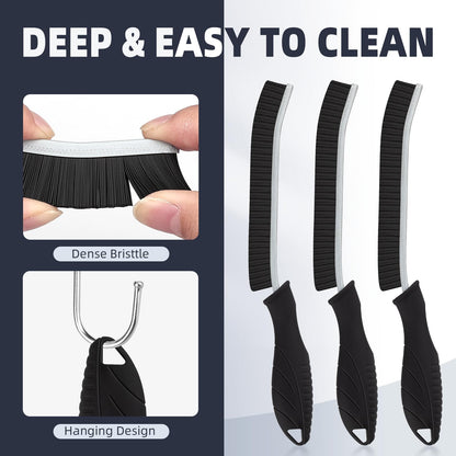 FOOGWEE Hard Bristle Crevice Cleaning Brush - Home Cleaning Tools, Multi-Purpose Crevice Supplies for Kitchen, Bathroom, Toilet, Window, Vehicle, Faucets, Grout, Home(3, Black)