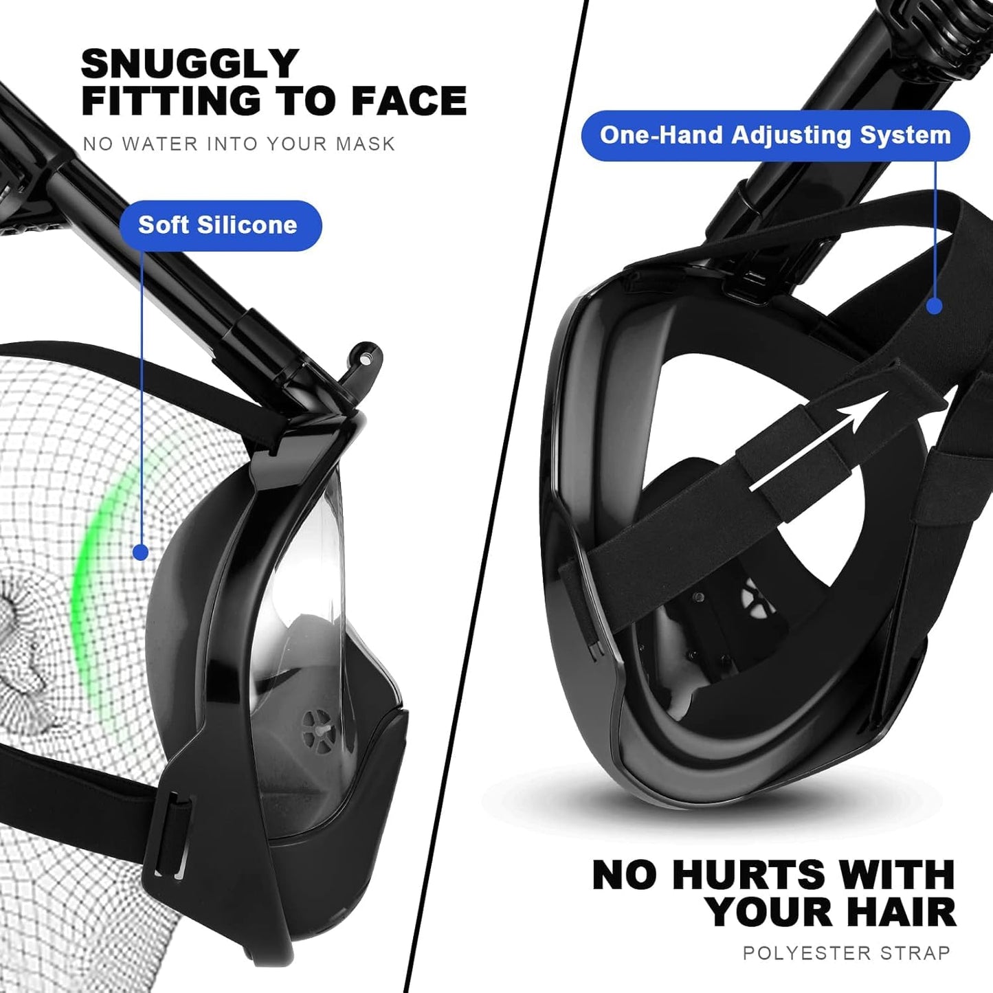 Odoland Snorkeling Packages, Full Face Snorkel Mask for Adults & Youth with Camera Mount, Adjustable Swim Fins, Anti-Fog Anti-Leak Diving Gear for Men Women Teens, Black, L/XL