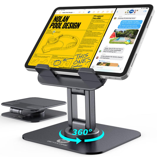 OCYCLONE for iPad Stand for Desk, 360 Rotating Adjustable Portable Monitor Tablet Holder Office Accessories Compatible with Kindle 4" - 15.6" Tablet iPad PS iPhone, Black