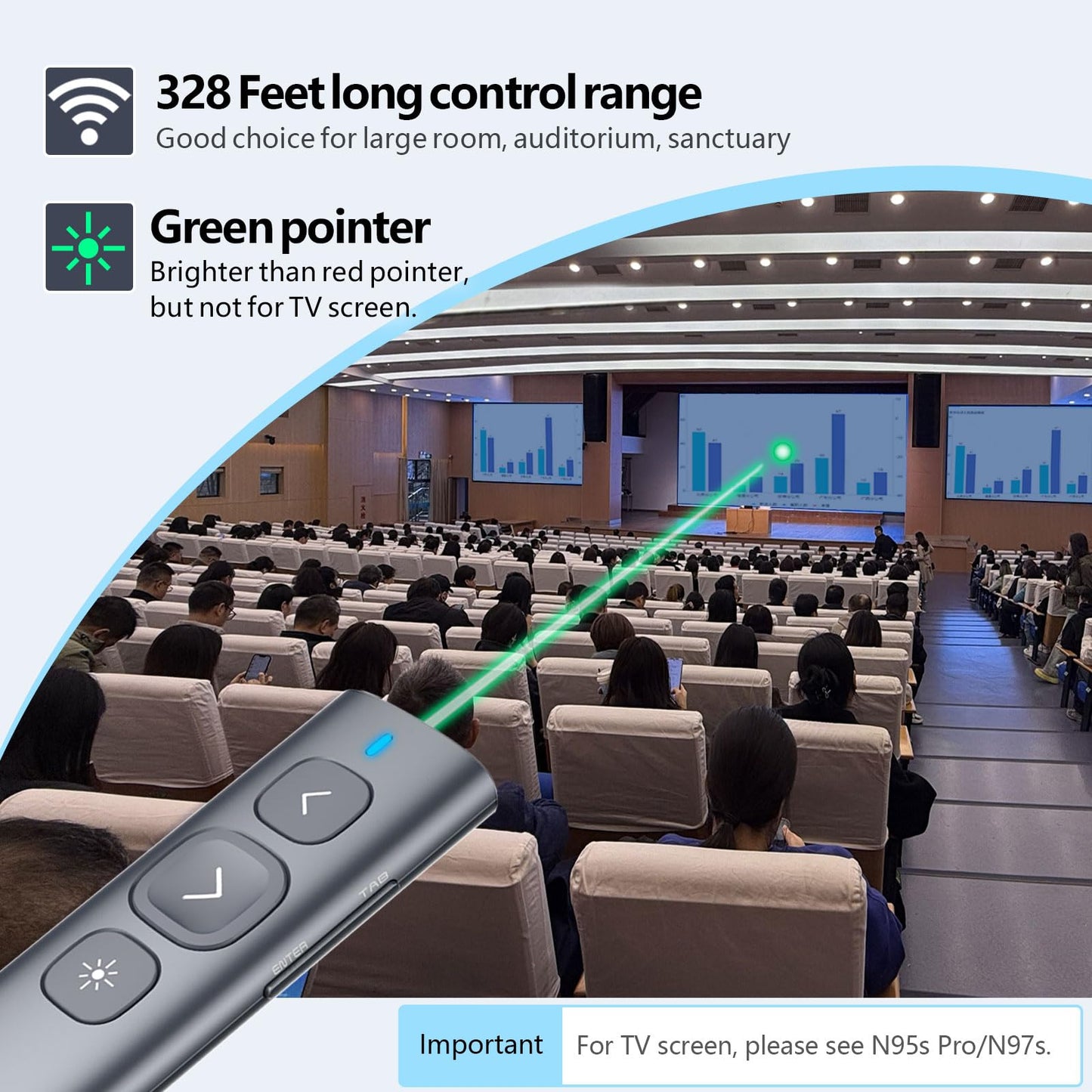 Norwii N95 Bluetooth Presentation Clicker with USB-A Receiver, PowerPoint Clicker for Presentation Remote, Rechargeable Wireless Presenter Pointer, Slide Clicker for PC/Laptop/e-Book(Green, BLE&USB-A)