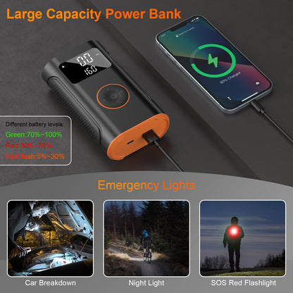 (New Upgrade) ZSX Tire Inflator Portable Air Compressor-160 PSI Air Pump with Memory Function, Electric Bike Pump with Tire Pressure Gauge, Tire Inflator for Car, Gifts for Men Husband Father