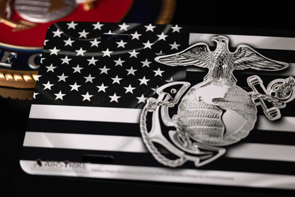 Marine Corps License Plate, USMC License Plate, Marine License Plate, USMC License Plates for Front of Car, USMC Black Flag License Plate, USMC Plate, Made in USA by Airstrike (Made of Metal)-774
