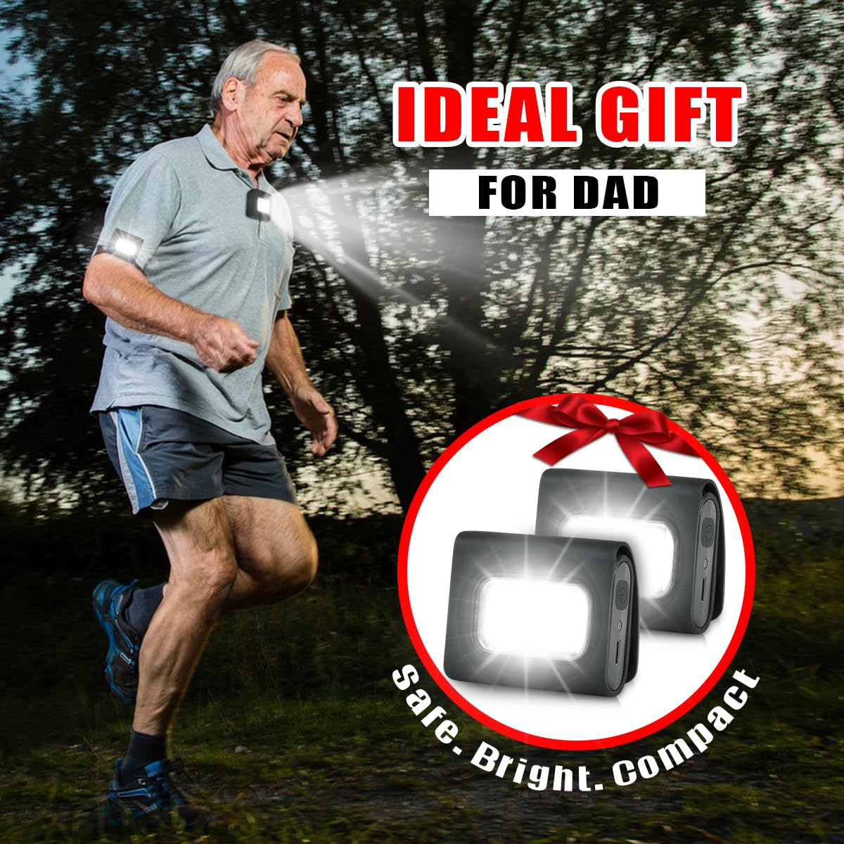 GOANDO 2 Pack Safety Jogging LED Light, Black, Water Resistant, 4 Modes, USB Charging, Strong Magnetic Clip for Night Running, Walking, Hiking