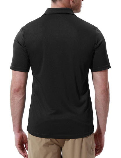 Rdruko Men's Polo Shirts Short Sleeve Quick Dry Outdoor Golf Sports Shirts with Pocket(Black, US M)