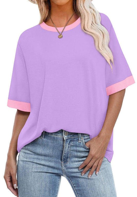 OFEEFAN Fashion Clothing Summer Shirts for Women Oversized Tshirts Short Sleeve T-Shirts Womens Tank Tops Z-Violet 2XL