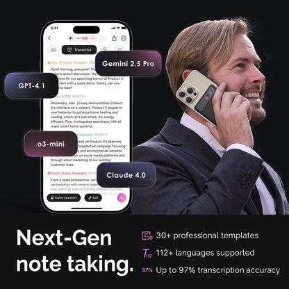PLAUD AI Voice Recorder, Note Voice Recorder w/Case, App Control, Transcribe & Summarize with AI Technology, Support 112 Languages, 64GB Memory, Audio Recorder for Lectures, Meetings, Calls, Black