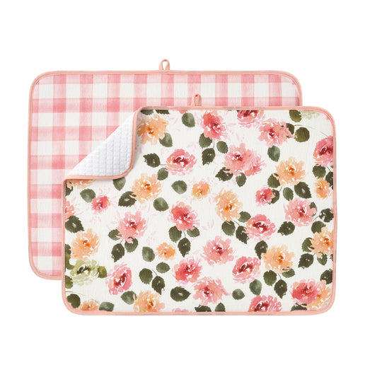 FRESHMINT Printed Dish Drying Mats for Kitchen Counter 2 Pack Absorbent Reversible Drying Mats Microfiber Kitchen Countertop Protector Dishes Drying Pad Extra Large 18"x24" Dish Mat