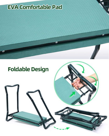 Ohuhu Garden Kneeler and Seat, Heavy Duty Garden Stool with EVA Foam Kneeling Pad, Foldable Gardening Bench with 2 Tool Pouches, 2-in-1 Portable Gardening Supplies, Idea Gifts for Women Men Seniors