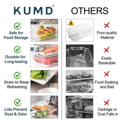 KUMD 10 Pack Fridge Organizer, Stackable Refrigerator Organizer Bins with Lids, BPA-Free Produce Fruit Storage Containers for Storage Clear for Kitchen, Food, Drinks, Vegetable Storage