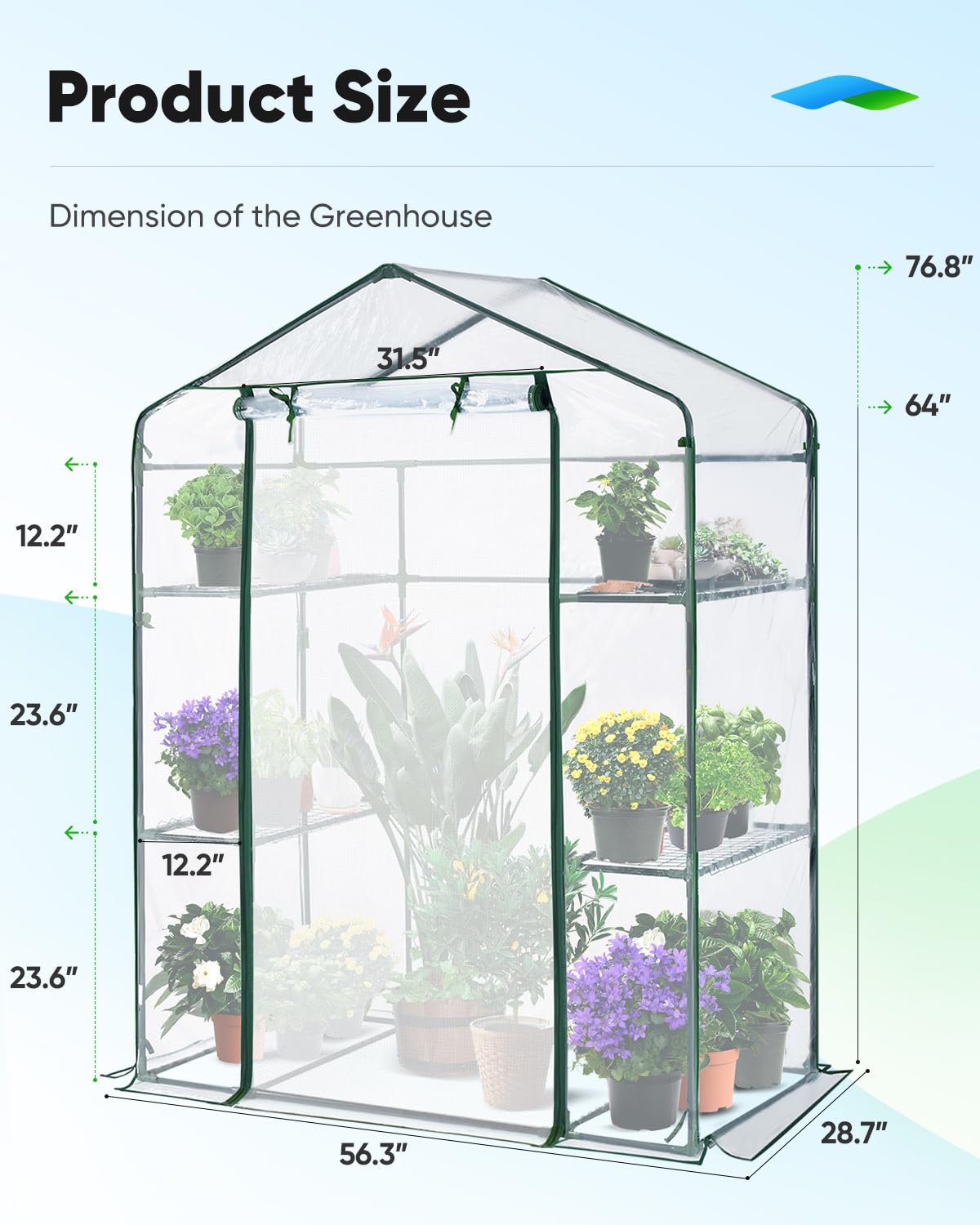 Quictent Greenhouse for Outdoors, Mini Walk-in Portable Flower Garden Plant Kit Outside, Heavy Duty 3 Tiers 4 Shelves Steel Frame & Durable Cover W/ Screen Door, 4.7x2.4x6.4 FT, Clear