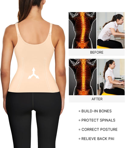 Nebility Women Waist Trainer Corset Zipper Vest Body Shaper Cincher Tank Top with Adjustable Straps (S, Beige)