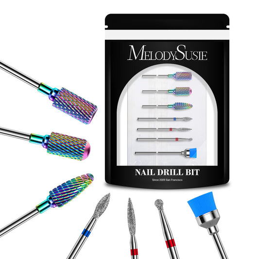 MelodySusie Nail Drill Bits Set, 7pcs Tungsten Carbide Diamond Nail Drill Bits for Acrylic Nails Poly Gel Cuticle Remove, 3/32'' Professional Nail Bits for Nail Drill Efile, Manicure Pedicure Tools
