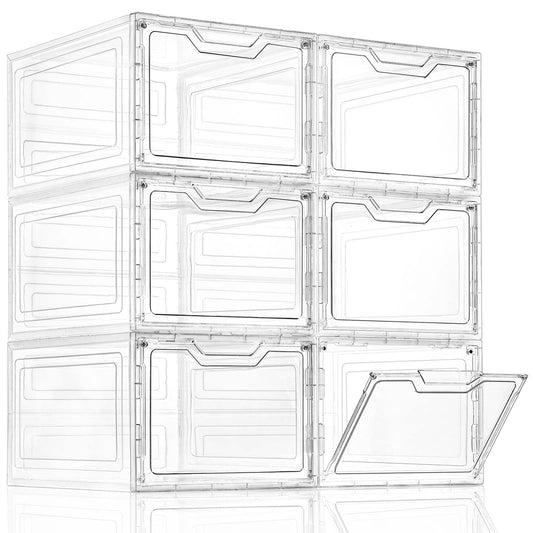 Freebat 6 Pack Closet Organizers and Storage,Clear Stackable Plastic Storage Bins with Lids Magnetic Doors,Clothes Organizers and Storage,Plastic Craft Containers for Wardrobe Kitchen Bathroom Office