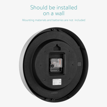 Navaris 24 Hour Wall Clock - 11.8" Analog Military Time Clock with Silent Movement Non-Ticking Hands - Battery Operated - Silver Frame with Black Face