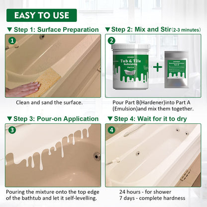 NADAMOO Tub and Tile Refinishing Kit (1kg / 35 oz, with tools), Bathtub Sink Countertop DIY Paint Kit for Bathroom Kitchen Porcelain Fiberglass, Semi-gloss White Coat