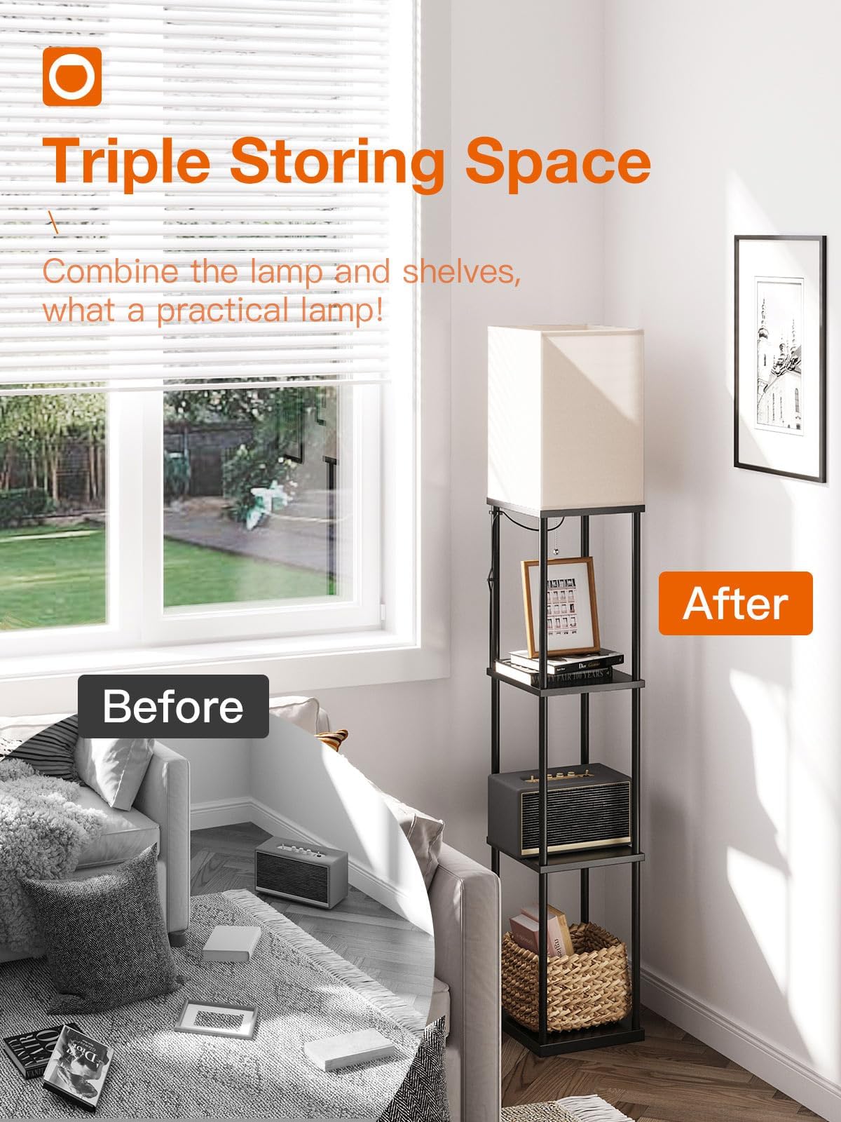 addlon Floor Lamps with Shelves, 4-Tier Modern Shelf Floor Lamp with 3CCT LED Bulb, Display Floor Lamp for Living Room, Bedroom and Office - Black