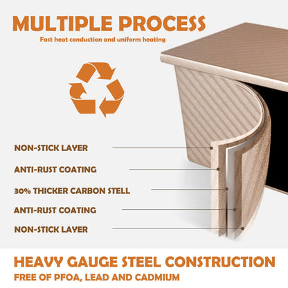 Pullman Loaf Pan with Lid, Non-Stick Bakeware Golden Corrugated Carbon Steel Bread Toast Box Mold with Cover for Baking Bread, 1 lb Dough Capacity