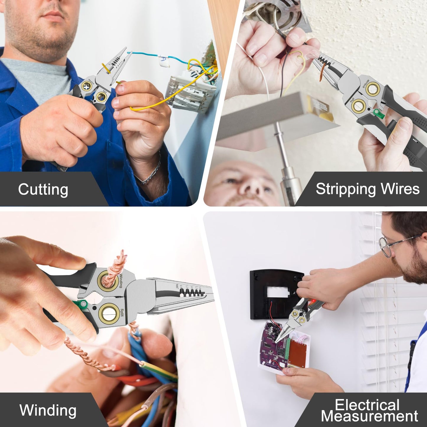 GADO Pro 8-in-1 Wire Crimper Stripper with Voltage Detector & Dual Alarms - Heavy Duty 12-250V AC/DC Tester for Hot/Neutral Wires - Electrician, HVAC, Car Repair Tool (Gray)