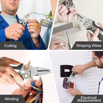 GADO Pro 8-in-1 Wire Crimper Stripper with Voltage Detector & Dual Alarms - Heavy Duty 12-250V AC/DC Tester for Hot/Neutral Wires - Electrician, HVAC, Car Repair Tool (Gray)