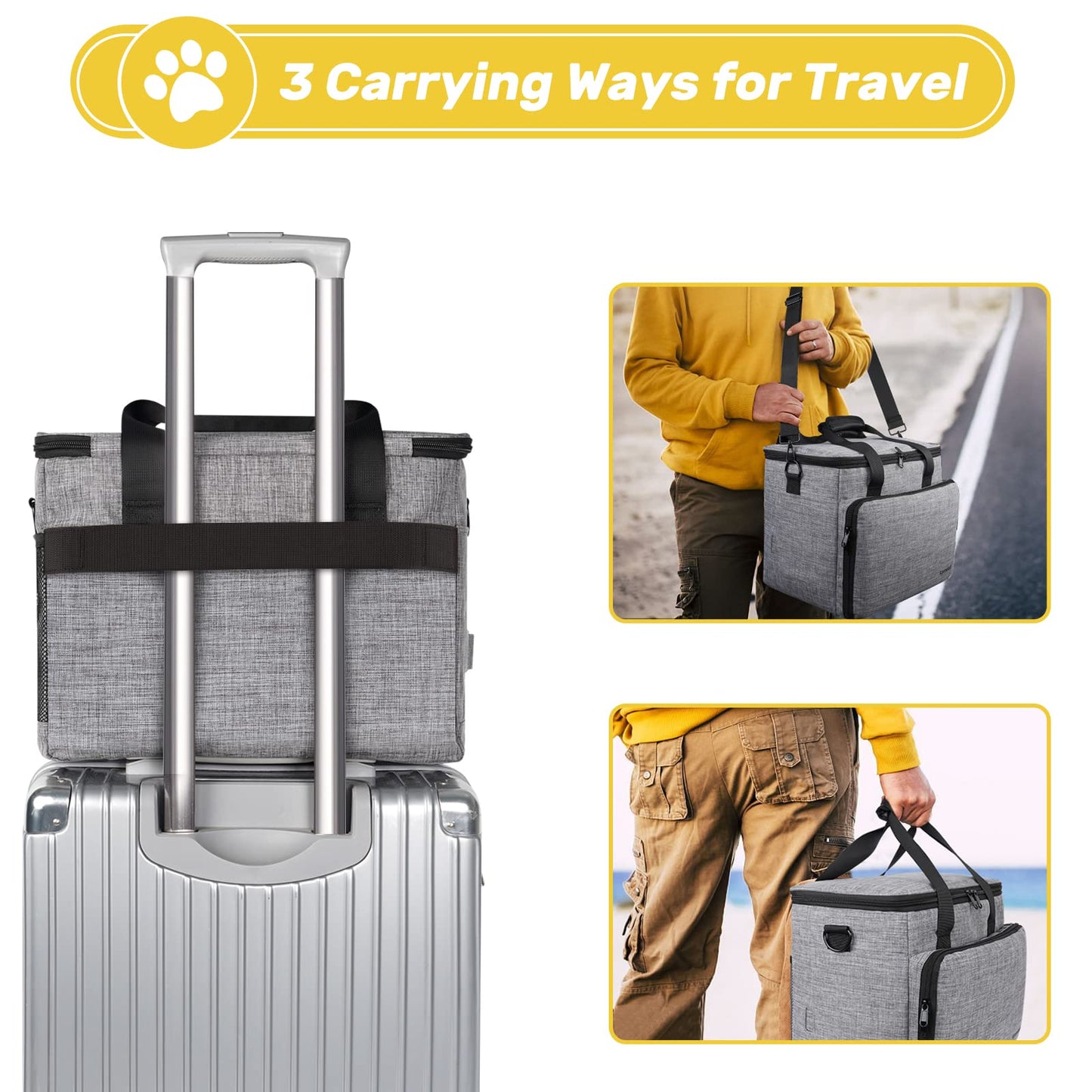 6 Set Dog Travel Bag, Large Pet Travel Kit for Supplies Includes 2 Food Containers, 1 Travel Organizer for Dogs, 2 Collapsible Bowls, 1 Treat Pouch, Dog Weekend Overnight Travel Bag Luggage