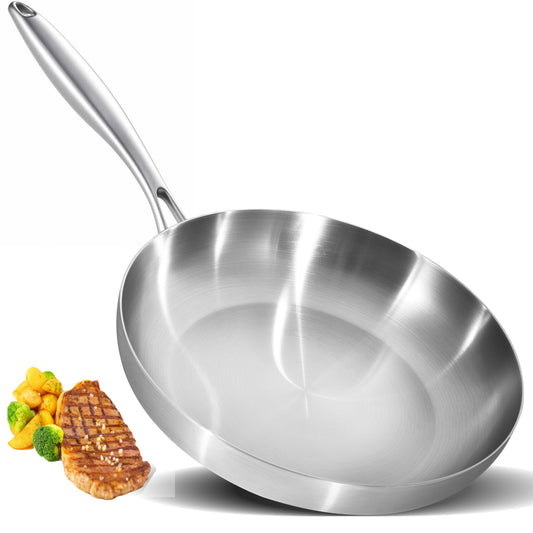 LOLYKITCH 12 Inch Tri-Ply Stainless Steel Frying Pan,Skillet,Induction Cooking Pan,Dishwasher and Oven Safe,Heavy Duty and Detachable Handle.