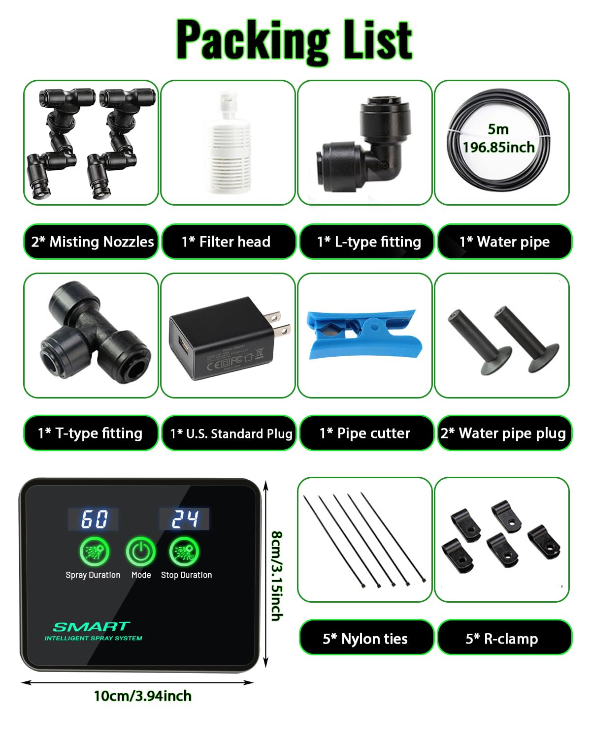 Reptile Humidifiers Smart Misting System, Reptile Mister Automatic with Timer, Terrariums Humidifier with 360°Adjustable Misting Nozzles, Spray Kit for Rainforest Plants Amphibian