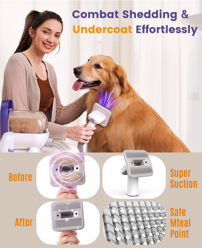 oneisall Dog Hair Vacuum & Dog Grooming Kit/Low Noise Dog Grooming Vacuum12kpa,Dog Vacuum for Shedding Grooming for Pet Hair&Home Cleaning