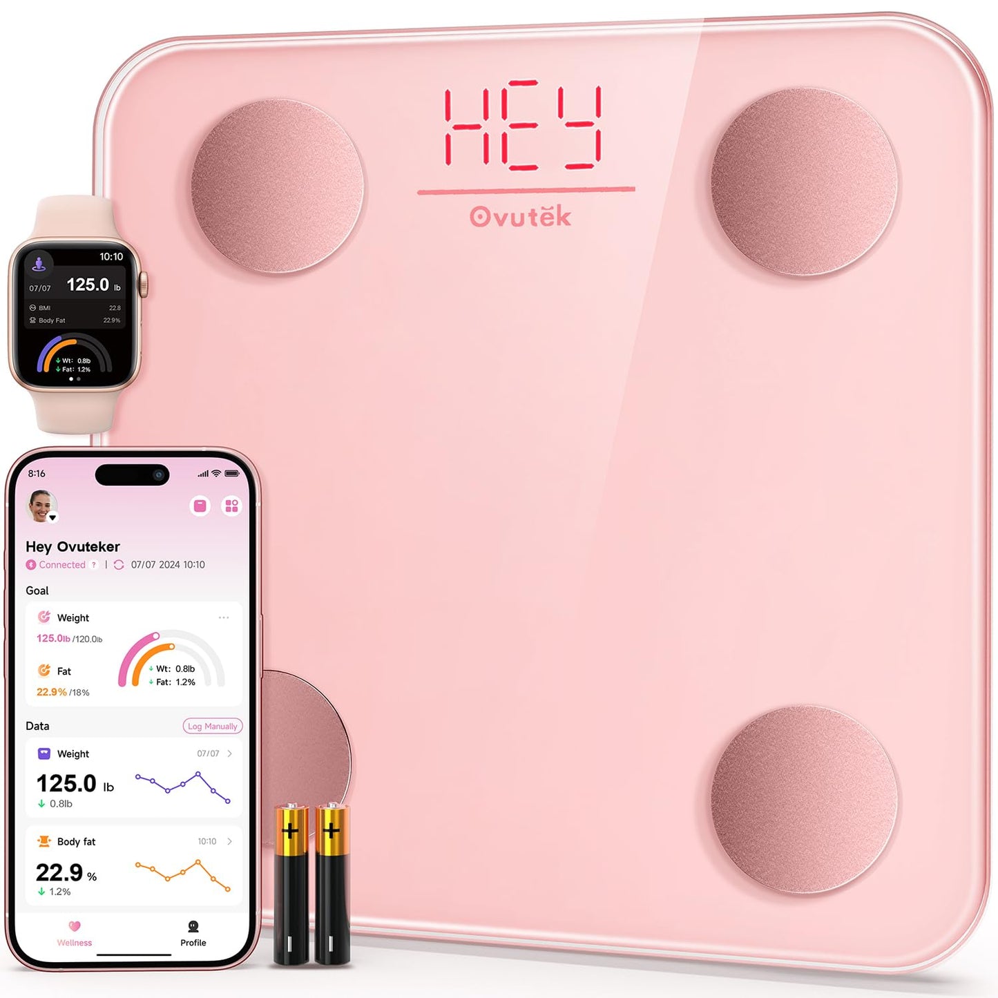 Ovutek Smart Scale for Body Weight, Digital Bathroom Scale BMI Weighing Body Fat Scale, Accurate Body Composition Scale Monitor for People's Health with Smartphone App, Compact Size, 400lb