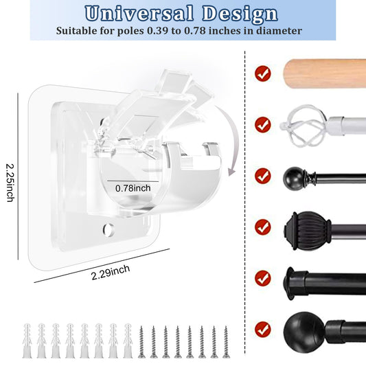 8PCS No Drill Curtain Rod Brackets No Drilling Self Adhesive Curtain Rod Holder Hooks Nail Free Adjustable Curtain Rod Hooks Curtain Hangers for Bathroom Kitchen Home Bathroom and Hotel (Transparent)