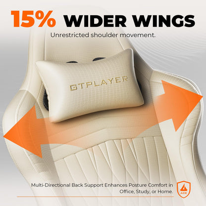 GTPLAYER Gaming Chair with Speakers, Video Game Chairs with Footrest, PC Gamer Chairs for Adults - Padded High Back Ergonomic Reclining Silla Gamer, Linkage Armrest, Ace Pro, Ivory New