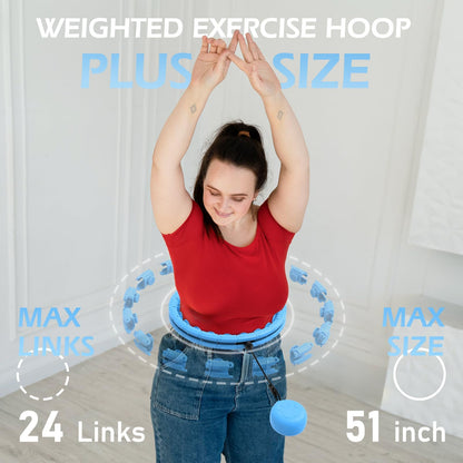 JLoibao Weighted Hula Circle for Adults Weight Loss with Sweat Belt,Infinity Fitness Hoop Plus Size, Include 24 Detachable Links and Waist Trainer for Women