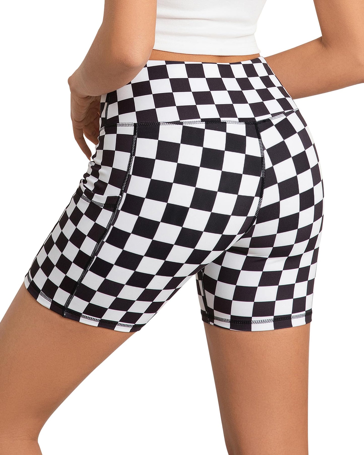 AHLW Workout Biker Shorts for Women with Pockets - High Waisted Stretchy Buttery Soft Athletic Running Yoga Shorts 5 inches