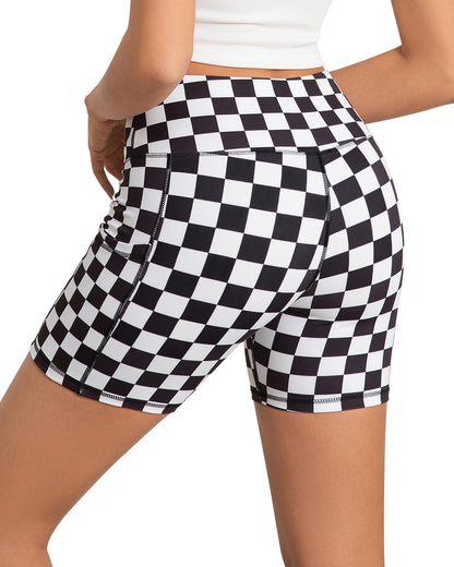 AHLW Workout Biker Shorts for Women with Pockets - High Waisted Stretchy Buttery Soft Athletic Running Yoga Shorts 5 inches