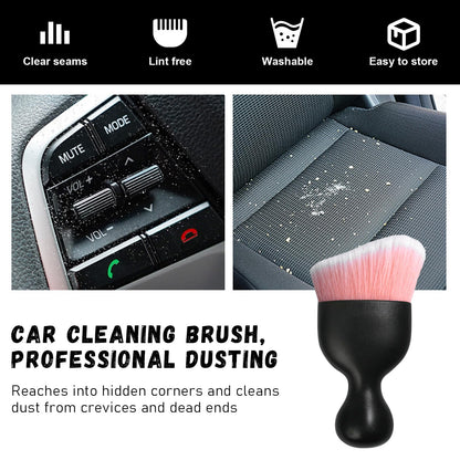 Ziciner Car Detailing Brush, Curved Soft Bristles Auto Removal Dust Collectors, Universal Vehicle Dashboard, Air Conditioner Vents etc Interior Cleaning Tool Accessory (Pink/White)