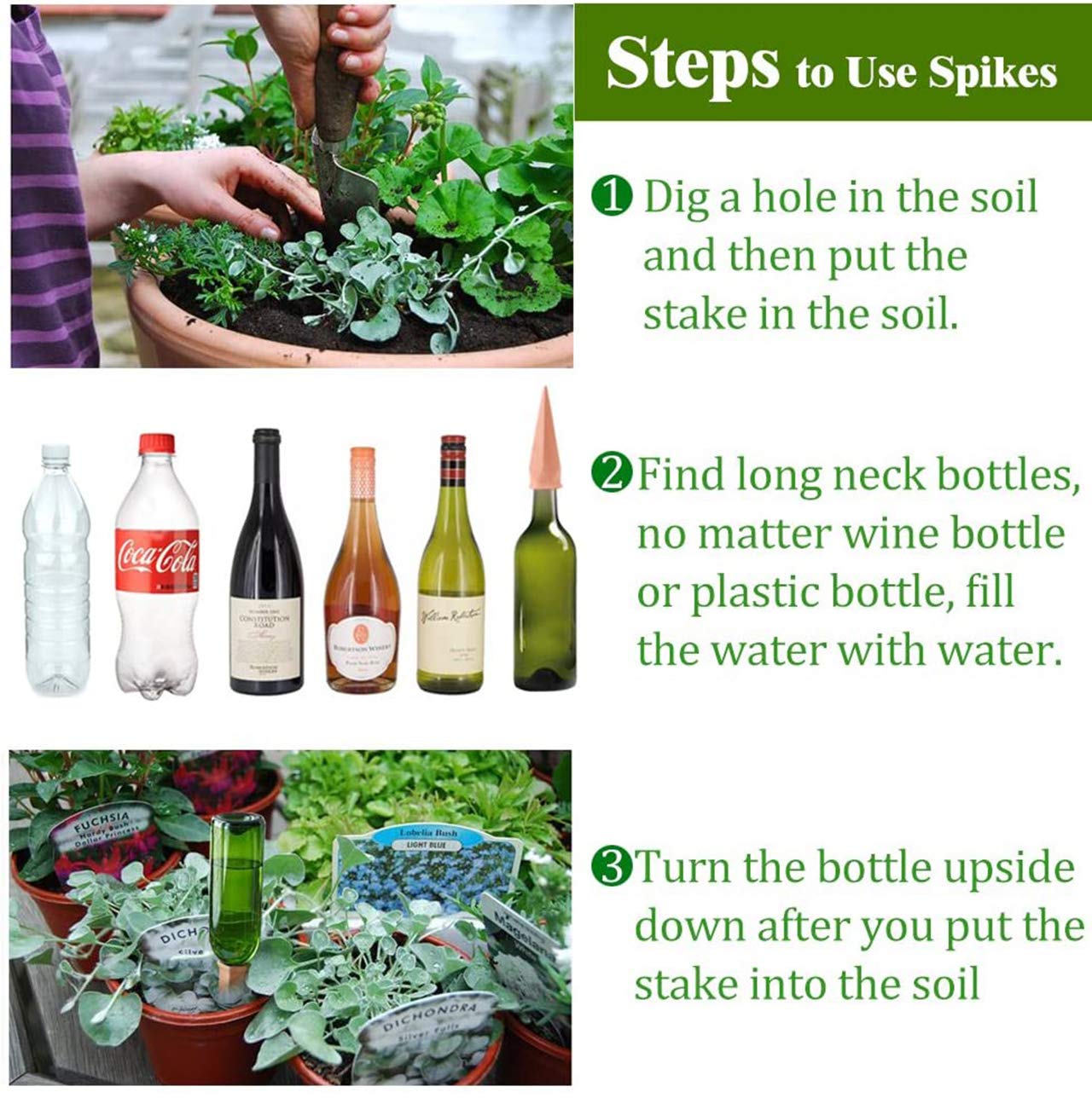 Plant Watering Devices 6 Pack Terracotta Vacation Plant Waterer Wine Bottle Watering Stakes Slow Release Plant Watering Spikes Self Watering Devices for Indoor Outdoor Plants