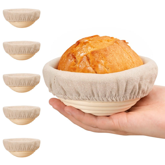 5 Inch Banneton Bread Proofing Basket Set of 6, Kikcoin Mini Sourdough Bread Baking Supplies, Small Banneton Basket Proofing Baskets for Sourdough Bread Baking