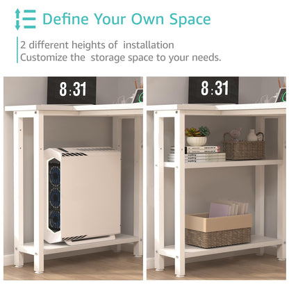 Lufeiya White L Shaped Computer Desk with Drawers & Storage Shelves, 47 Inch Corner Reversible Desk with Power Outlet for Home Office Bedroom, L-Shaped Teen PC Desks with Fabric Drawer, White