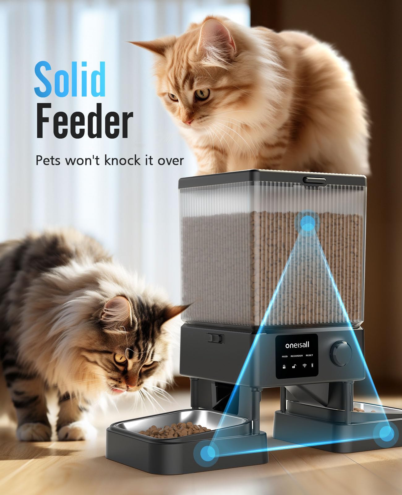 oneisall Automatic Cat Feeder with 5G WiFi, Automatic Cat Food Dispenser for 2 Cats Small Pets, 20 Cups/5L Timed Dry Food Dispenser with APP Control