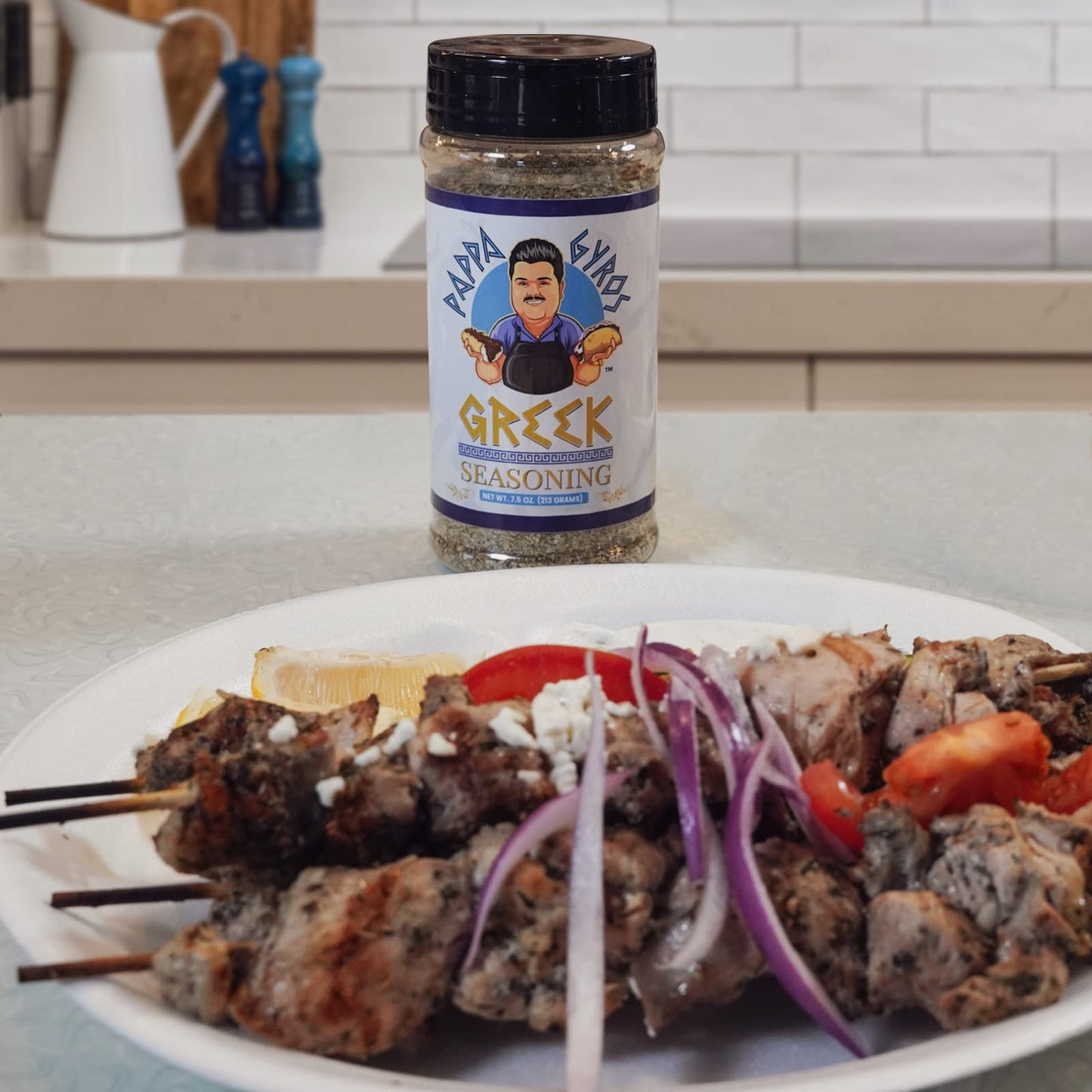 Pappa Gyros All Purpose Greek Seasoning Blend No MSG | Large Shaker 7.5 Oz | Authentic Mediterranean Spices | All Natural Savory Herb & Spice Mix | Lamb, Chicken, Turkey, Souvlaki, Kebab, Salad, Gyro