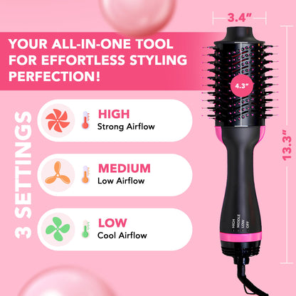 Hair Sensation Pro Blow Dryer Brush, 4 in 1 Styling Tools with ION Generator and Ceramic Coating for Fast Drying Hair Types, Pink