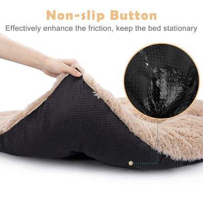 JOEJOY Large Dog Bed Crate Pad, Deluxe Plush Washable Dog Beds Fulffy Soft Kennel Pad Anti-Slip Pet Sleeping Mat for Extra Large Medium Small Dogs, 40" x 27", Beige