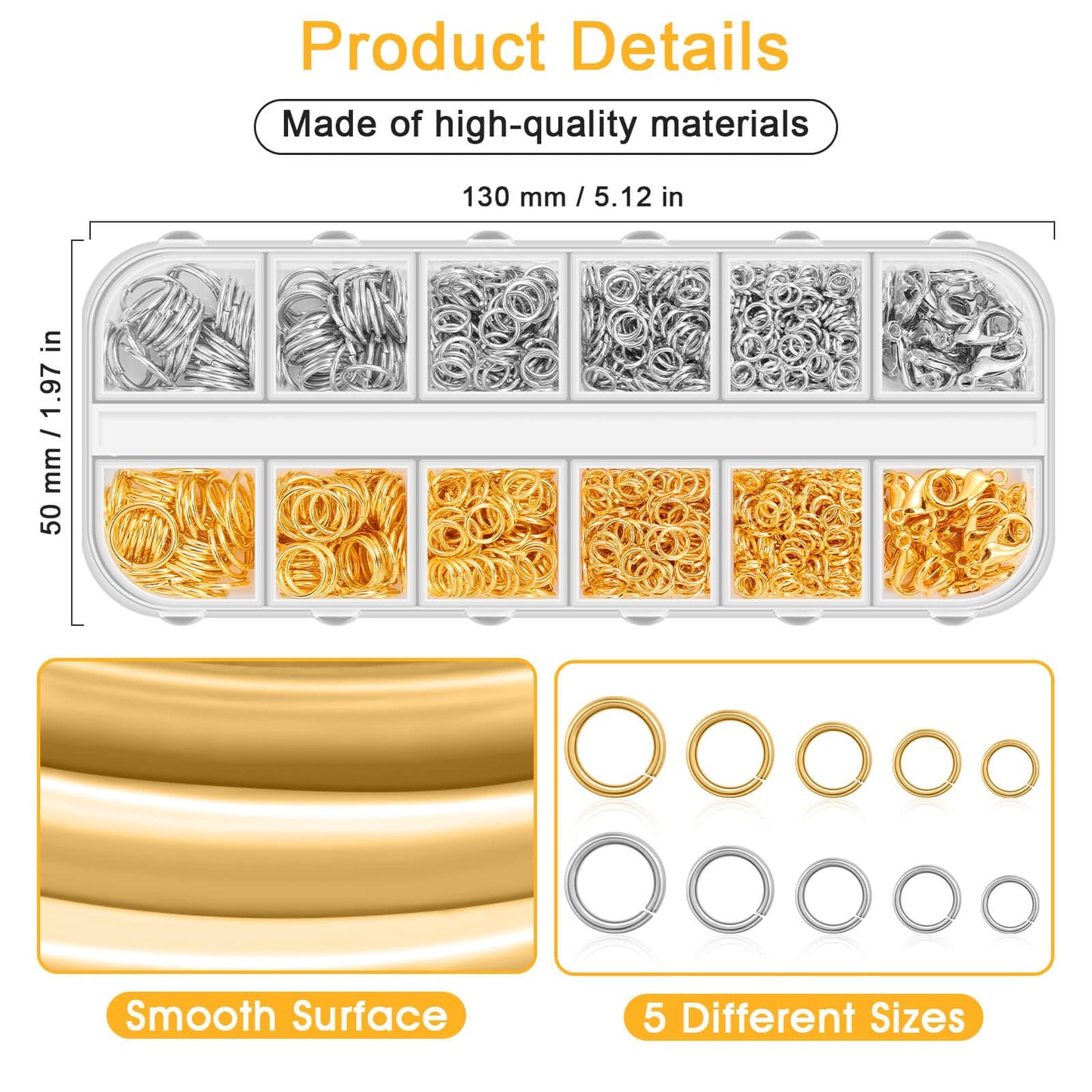 Anezus Jump Rings for Jewelry Making Supplies and Necklace Repair with Jump Ring Pliers and Open Jump Ring(1200Pcs Silver and Gold)