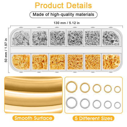 Anezus Jump Rings for Jewelry Making Supplies and Necklace Repair with Jump Ring Pliers and Open Jump Ring(1200Pcs Silver and Gold)