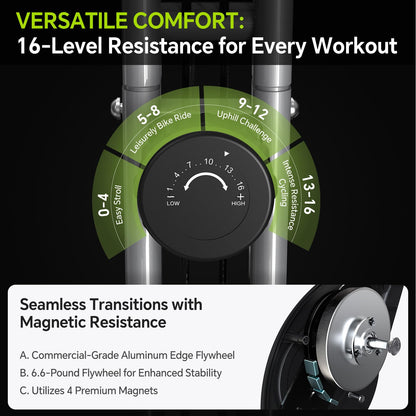 LINBOLUSA Indoor Exercise Bike for Seniors, 5 IN 1 Foldable Stationary Bike with 16-Level Magnetic Resistance and Tri-Position Ride, 300LBS Capacity, 5.5 LBS Flywheel, for Home Workout 817 Black