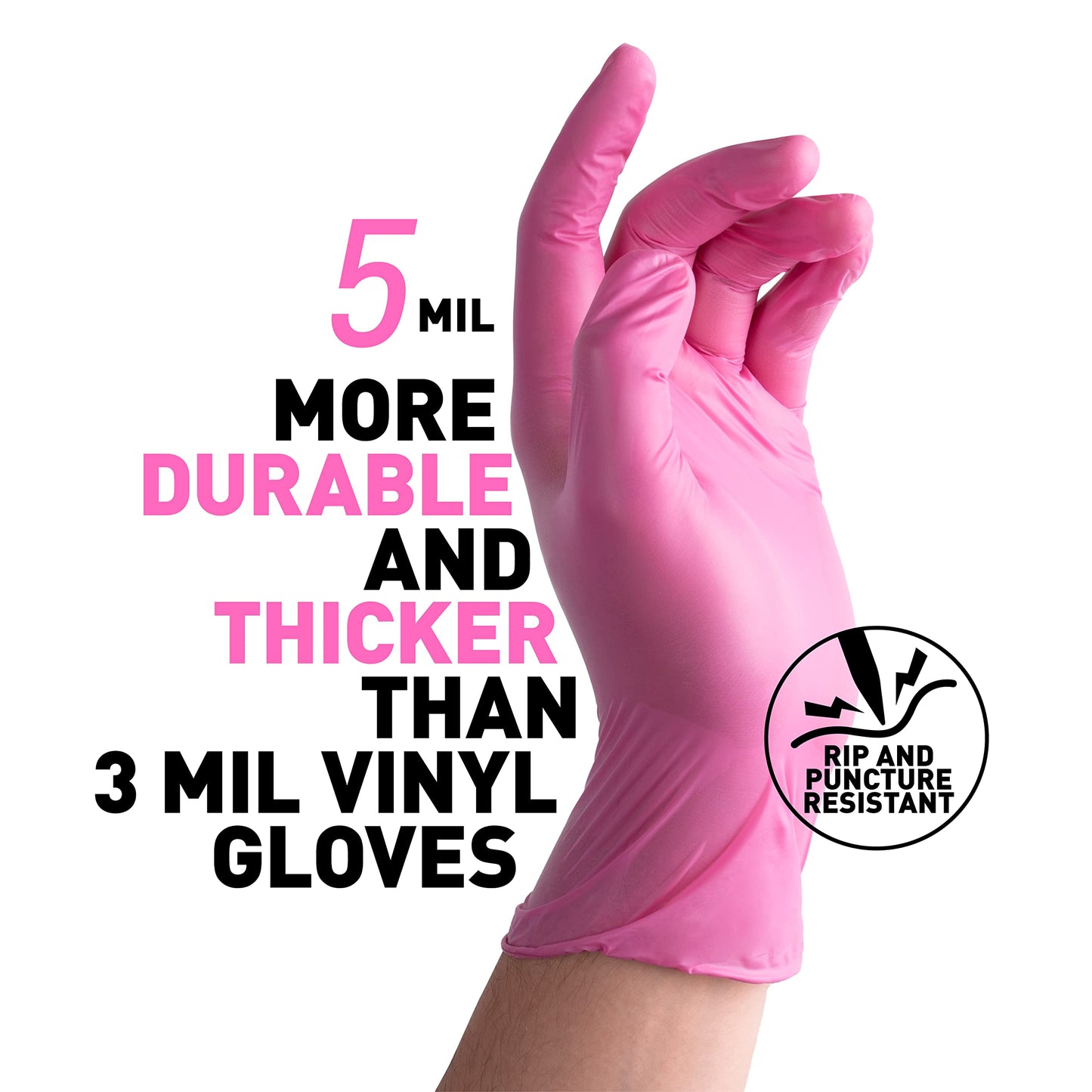 OKIAAS Black/Pink Vinyl Gloves Disposable Latex Free, Food Safe, Powder Free, 5 Mil Thickened for Cooking, Cleaning, Food Prep, Baking, Hair Dye, Tattoo, Medium, 50 Count