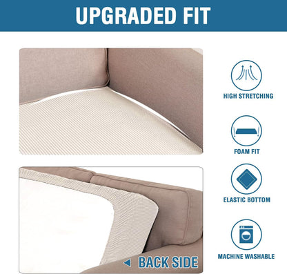 H.VERSAILTEX Super Stretch Individual Seat Cushion Cover Sofa Covers Couch Cushion Covers Slipcover Sets Thick Jacquard Textured Twill Fabric (3 Piece Sofa Cushion Covers, Ivory)