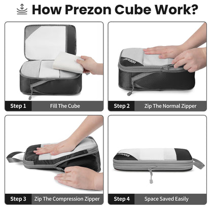 Prezon 8 Set/6 Set/4 Set Compression Packing Cubes for Travel, Lightweight Vacation Travel Essentials, Accessories for Suitcase Organizer Bags Set, Durable Luggage Organizer （6-half mesh-Black）